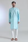 Arihant Rai Sinha_Blue Jaquard Banarasi Silk Woven Florin Jaal Kurta With Churidar _Online_at_Aza_Fashions