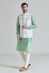 Buy_Aryavir Malhotra_Multi Color Banarasi Art Silk Print Chevron Nehru Jacket And Kurta Set _at_Aza_Fashions