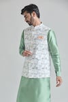 Buy_Aryavir Malhotra_Multi Color Banarasi Art Silk Print Chevron Nehru Jacket And Kurta Set _Online_at_Aza_Fashions