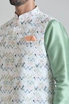 Shop_Aryavir Malhotra_Multi Color Banarasi Art Silk Print Chevron Nehru Jacket And Kurta Set _Online_at_Aza_Fashions