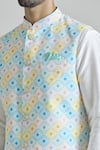 Buy_Aryavir Malhotra_Multi Color Banarasi Art Silk Print Geometric Tile Nehru Jacket Kurta Set _Online_at_Aza_Fashions