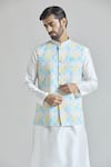 Aryavir Malhotra_Multi Color Banarasi Art Silk Print Geometric Tile Nehru Jacket Kurta Set _at_Aza_Fashions