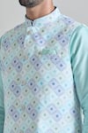 Aryavir Malhotra_Multi Color Banarasi Art Silk Print Geometric Tile Nehru Jacket And Kurta Set _at_Aza_Fashions