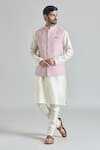 Buy_Aryavir Malhotra_Pink Banarasi Art Silk Print Trellis Tile Nehru Jacket Kurta Set _at_Aza_Fashions