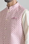 Buy_Aryavir Malhotra_Pink Banarasi Art Silk Print Trellis Tile Nehru Jacket Kurta Set _Online_at_Aza_Fashions