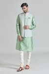 Buy_Aryavir Malhotra_Green Banarasi Art Silk Print Trellis Tile Nehru Jacket And Kurta Set _at_Aza_Fashions