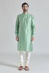 Aryavir Malhotra_Green Banarasi Art Silk Print Trellis Tile Nehru Jacket And Kurta Set _Online_at_Aza_Fashions