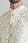 Shop_Aryavir Malhotra_Yellow Banarasi Art Silk Print Abstract Nehru Jacket Kurta Set _Online_at_Aza_Fashions