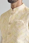 Buy_Aryavir Malhotra_Yellow Banarasi Art Silk Embroidery Sequins Wave Nehru Jacket And Kurta Set _Online_at_Aza_Fashions