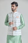 Aryavir Malhotra_Multi Color Art Silk Print Chevron Geometric Nehru Jacket _Online_at_Aza_Fashions