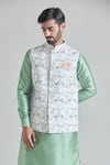 Buy_Aryavir Malhotra_Multi Color Art Silk Print Chevron Geometric Nehru Jacket _Online_at_Aza_Fashions