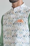 Shop_Aryavir Malhotra_Multi Color Art Silk Print Chevron Geometric Nehru Jacket _Online_at_Aza_Fashions