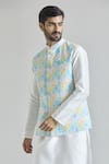 Shop_Aryavir Malhotra_Multi Color Art Silk Print Geometric Tile Nehru Jacket _Online_at_Aza_Fashions