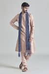 Buy_Arihant Rai Sinha_Beige Kurta And Pant Banarasi Art Silk Threadwork Placket Set With Stole _at_Aza_Fashions