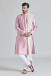 Buy_Arihant Rai Sinha_Pink Kurta And Pant Banarasi Art Silk Threadwork Placket Aligadhi Set _at_Aza_Fashions