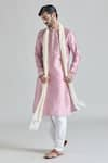 Shop_Arihant Rai Sinha_Pink Kurta And Pant Banarasi Art Silk Threadwork Placket Aligadhi Set _at_Aza_Fashions