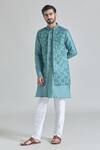 Shop Arihant Rai Sinha Green Silk Embroidery Geometric Thread Bundi Kurta Set Online at Aza Fashions Shop_Arihant Rai Sinha_Green Silk Embroidery Geometric Thread Bundi Kurta Set _Online_at_Aza_Fashions
