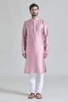 Arihant Rai Sinha_Pink Brocade, Silk Embroidery Floral Bundi Kurta Set _Online_at_Aza_Fashions