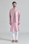Buy_Arihant Rai Sinha_Pink Brocade, Silk Embroidery Floral Bundi Kurta Set _Online_at_Aza_Fashions