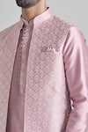 Shop_Arihant Rai Sinha_Pink Brocade, Silk Embroidery Floral Bundi Kurta Set _Online_at_Aza_Fashions
