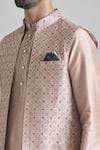 Buy_Aryavir Malhotra_Beige Kurta And Pant Banarasi Art Silk Embroidered Geometric Jaal Bundi Set _Online_at_Aza_Fashions