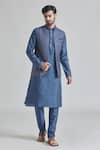 Buy_Arihant Rai Sinha_Blue Brocade, Silk Embroidery Geometric Bundi Kurta Set _at_Aza_Fashions