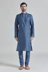 Arihant Rai Sinha_Blue Brocade, Silk Embroidery Geometric Bundi Kurta Set _Online_at_Aza_Fashions