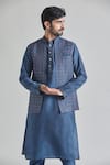 Shop_Arihant Rai Sinha_Blue Brocade, Silk Embroidery Geometric Bundi Kurta Set _Online_at_Aza_Fashions