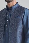 Arihant Rai Sinha_Blue Brocade, Silk Embroidery Geometric Bundi Kurta Set _at_Aza_Fashions
