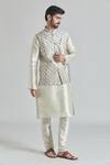 Buy_Arihant Rai Sinha_Green Silk, Faux Leather, Brocade Embroidery Floral Jaal Bundi Set _Online_at_Aza_Fashions