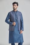 Buy_Arihant Rai Sinha_Blue Silk Embroidery Geometric Thread Bundi _at_Aza_Fashions