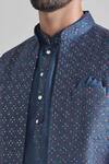Shop_Arihant Rai Sinha_Blue Silk Embroidery Geometric Thread Bundi _Online_at_Aza_Fashions