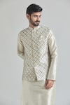 Buy_Arihant Rai Sinha_Green Art Silk Embroidered Thread Pista Bundi _Online_at_Aza_Fashions