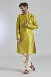 Buy_Arihant Rai Sinha_Gold Kurta Jacquard Silk Brocade Mirror Embroidered Placket And Churidar Set _at_Aza_Fashions