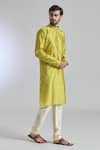 Shop_Arihant Rai Sinha_Gold Kurta Jacquard Silk Brocade Mirror Embroidered Placket And Churidar Set _Online_at_Aza_Fashions