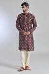 Buy_Arihant Rai Sinha_Maroon Jacquard Silk Brocade Woven Kurta _at_Aza_Fashions