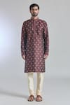 Arihant Rai Sinha_Maroon Jacquard Silk Brocade Woven Kurta _Online_at_Aza_Fashions