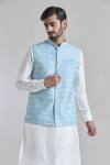 Buy_Arihant Rai Sinha_Blue Art Silk Printed Sequin Work Bundi _at_Aza_Fashions