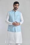Arihant Rai Sinha_Blue Art Silk Printed Sequin Work Bundi _at_Aza_Fashions