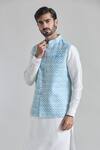 Buy_Arihant Rai Sinha_Blue Art Silk Printed Sequin Work Bundi 