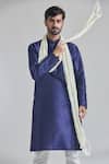 Shop_Arihant Rai Sinha_Blue Silk Plain Buttoned Placket Kurta _Online_at_Aza_Fashions