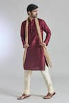 Buy_Arihant Rai Sinha_Wine Art Silk Plain Straight Kurta _at_Aza_Fashions