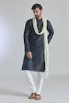 Buy_Arihant Rai Sinha_Black Art Silk Plain Band Collar Kurta _at_Aza_Fashions