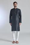 Arihant Rai Sinha_Black Art Silk Plain Band Collar Kurta _Online_at_Aza_Fashions