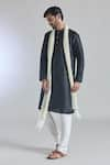 Buy_Arihant Rai Sinha_Black Art Silk Plain Band Collar Kurta _Online_at_Aza_Fashions