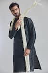 Shop_Arihant Rai Sinha_Black Art Silk Plain Band Collar Kurta _Online_at_Aza_Fashions