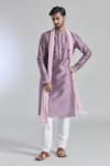 Buy_Arihant Rai Sinha_Pink Kurta And Pant Banarasi Art Silk Plain Buttoned Placket & Aligadi Set _at_Aza_Fashions