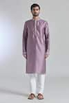 Buy_Arihant Rai Sinha_Pink Kurta And Pant Banarasi Art Silk Plain Buttoned Placket & Aligadi Set _Online_at_Aza_Fashions