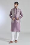 Buy_Arihant Rai Sinha_Purple Silk Embroidery Floral Thread Bundi Kurta Set _at_Aza_Fashions