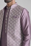 Aryavir Malhotra_Pink Art Silk Embroidered Sequin Floral Thraed Bundi _Online_at_Aza_Fashions